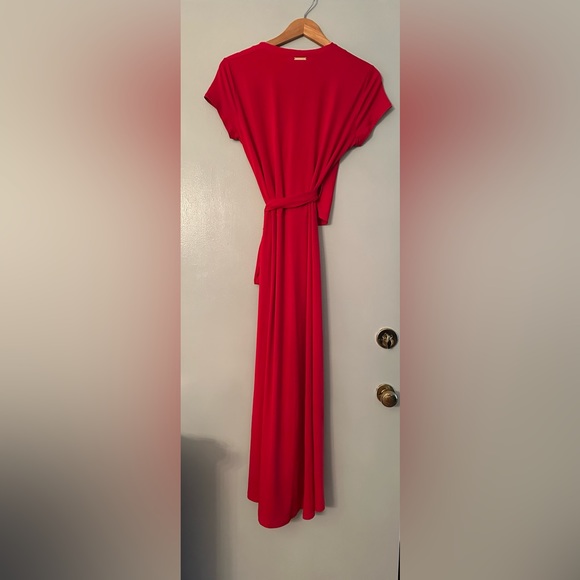 MICHAEL KORS Red High/Low Surplice V-Neck Tie Stretch Maxi Dress size 14P - Picture 4 of 7